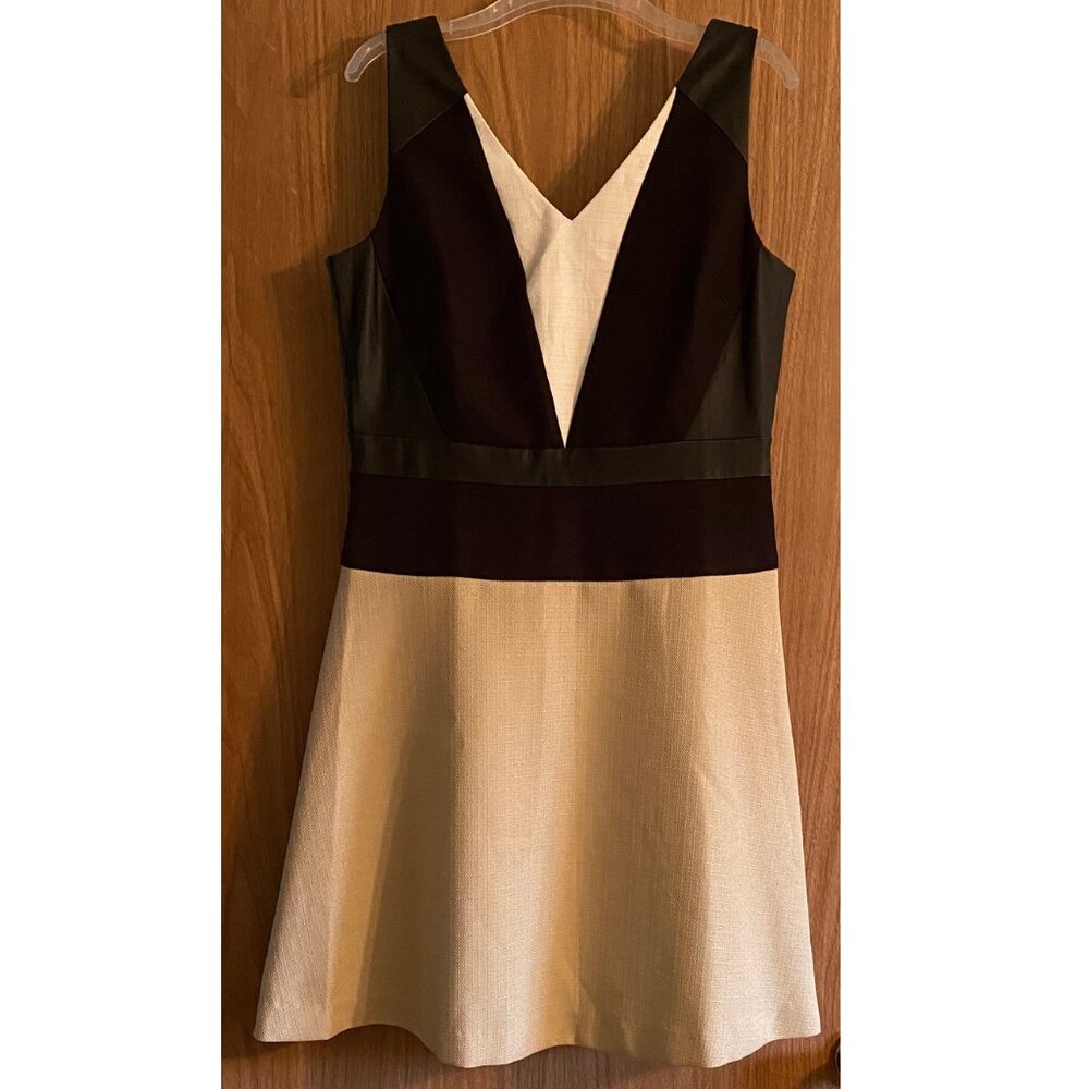 Ann Taylor Colorblock Vegan Leather Trim Fit and Flare Dress - Size: 8